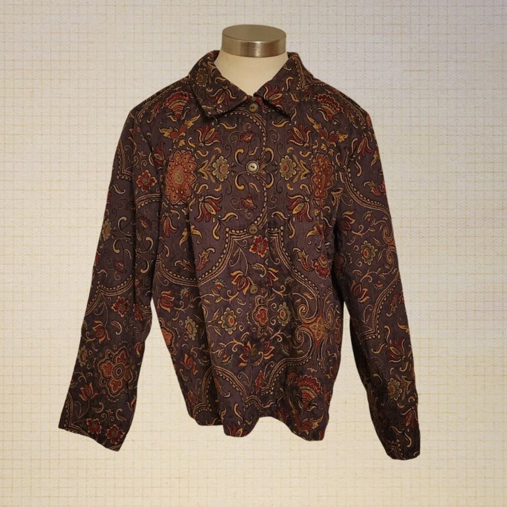 Vintage Floral Tapestry Jacket Studio Works Purple Embroidered Large 80s 90s
